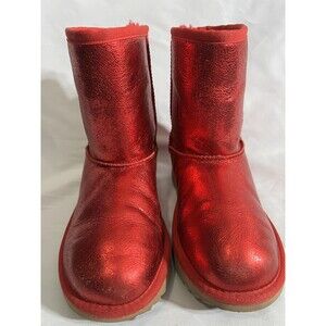 UGG METALLIC RED SUEDE SHEEPSKIN CHUKKA SHORT GIRLS BOOTS SIZE US 3/ UK 2